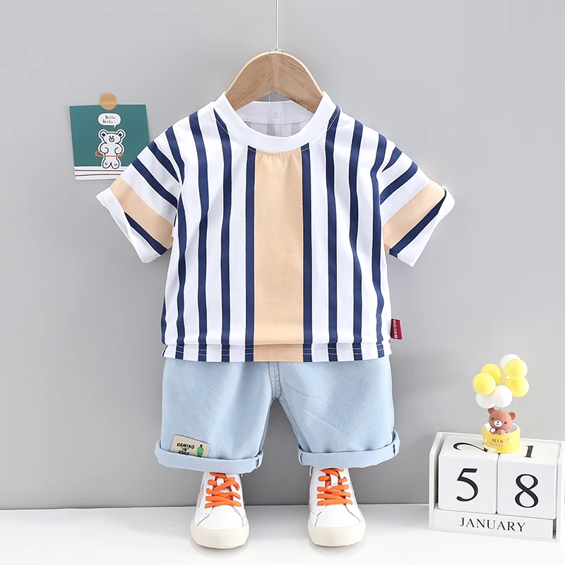 

Fashion Summer Baby Custome Boy Clothes Kids Toddler Children Girls Clothing Striped T-Shirt + Shorts 2pc/Sets Kids Tracksuit