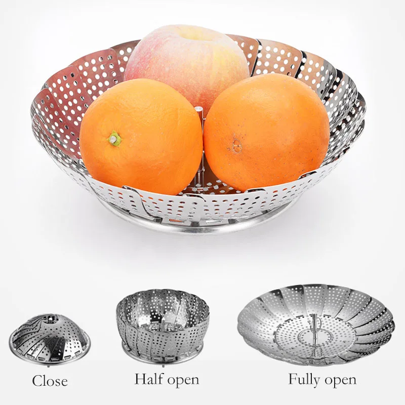 

Stainless Steel Food Steamer Folding Mesh Vapor Cooker Adapt To Pot Sizes Food Basket Expandable Steaming Pots Kitchen Cookware