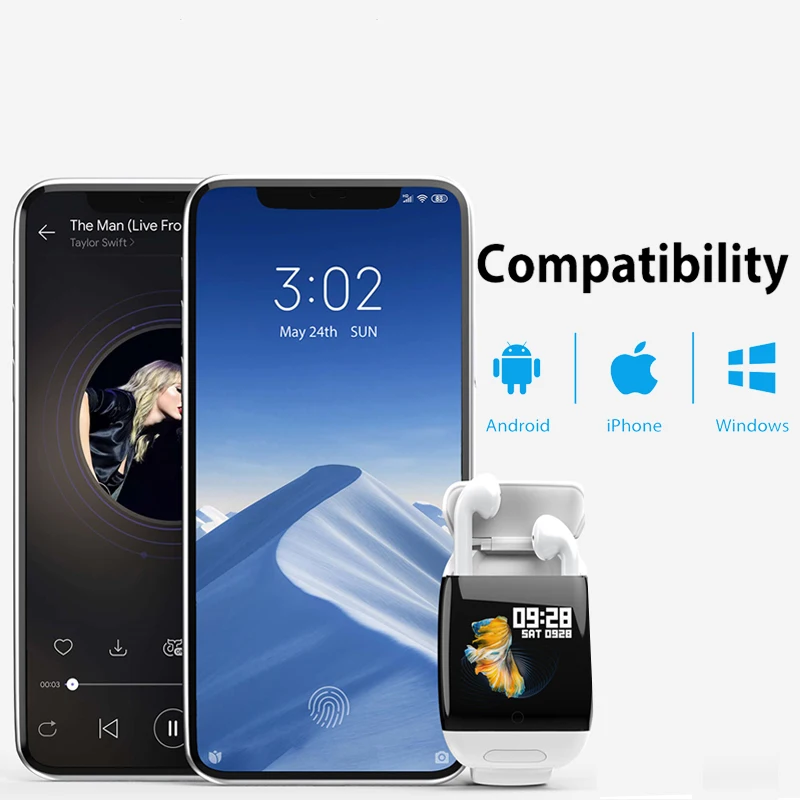 Smart Watch Bluetooth Wireless Headset Two In One Heart Rate Blood Pressure Detector Sports Waterproof Bracelet