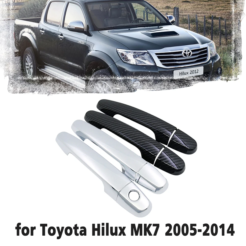 Black Carbon Fiber Car handle Or Chrome Door Cover Trim Set for Toyota Hilux MK7 2005~2014 Car Accessories Stickers 2006 2007