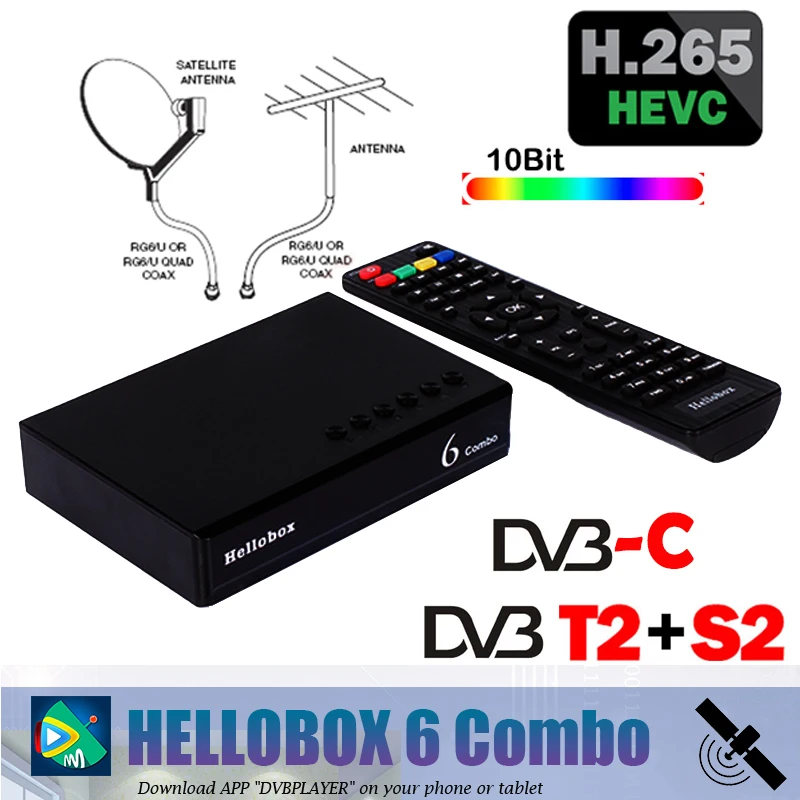 

H.265 HEVC 10Bit HD Digital DVB T2 S2 Combo TV BOX Satellite Receiver DVB-S2 DVB-T2 DVB-C Decoder DVB Player App DVBT2 Tuner SKS