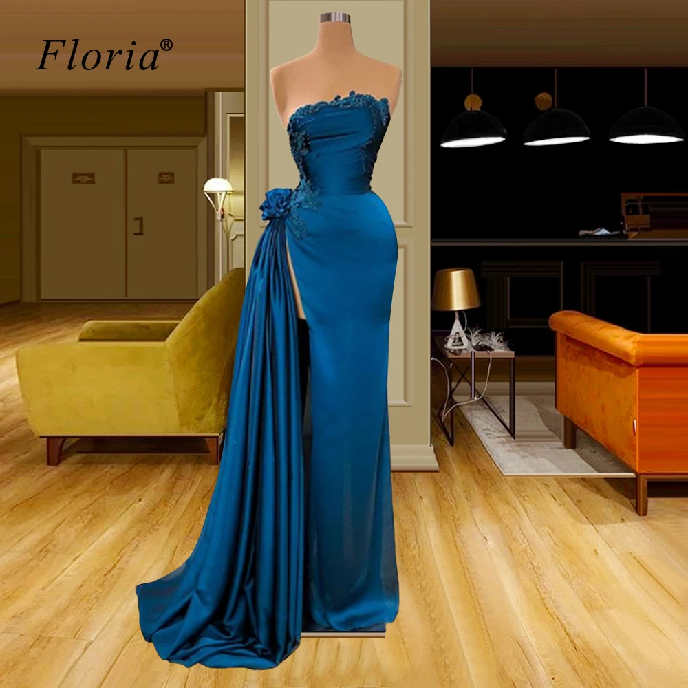 Женское платье Русалка без бретелек длинное вечернее с разрезом сбоку для