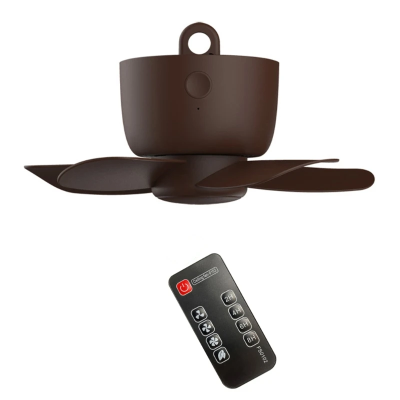 

D0JE 7.5inch USB Rechargeable 4000mAh Hanging Fan with Remote Control 8hours Timer 4 Speed Ceiling Fan for Tent Home Bedroom