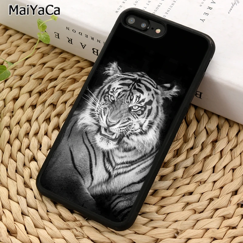 Черный и белый чехол MaiYaCa с сидячим тигром для iPhone X XR XS 11 12 Pro MAX 5 6 7 8 Plus Samsung Galaxy S5 S6 S7