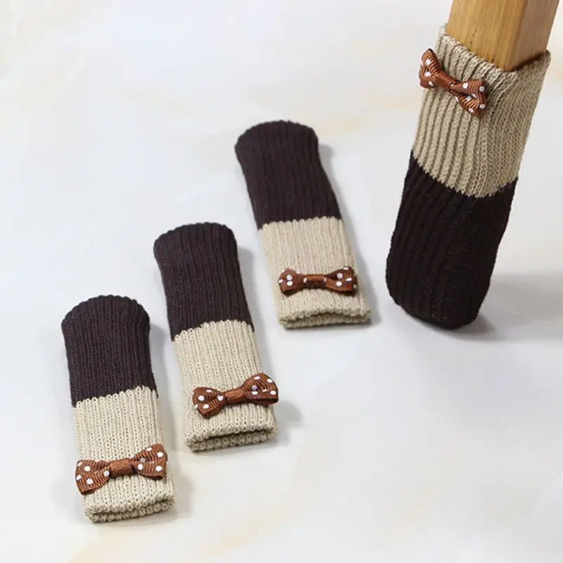 

1Pc Cute Flower Applique Double Layer Knit Table Chair Foot Leg Cover Protector Cuffed Sock Sleeve Stretchy Non-Slip Wear