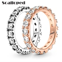 scalloped trendy sparkling zircon row eternity wedding rings for women diy handmade accessory engagement band couple jewelry