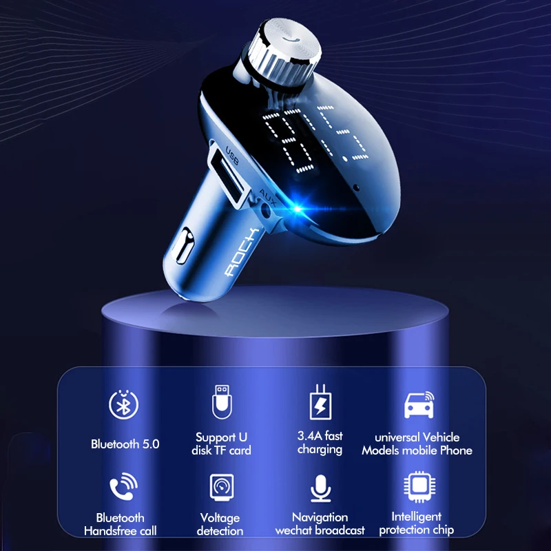 Автомобильное зарядное устройство ROCK с fm-передатчиком, Bluetooth, автомобильный комплект, Handsfree, приемник, TF карта, аудио, музыка, Mp3 плеер, автомобильное зарядное устройство для телефона