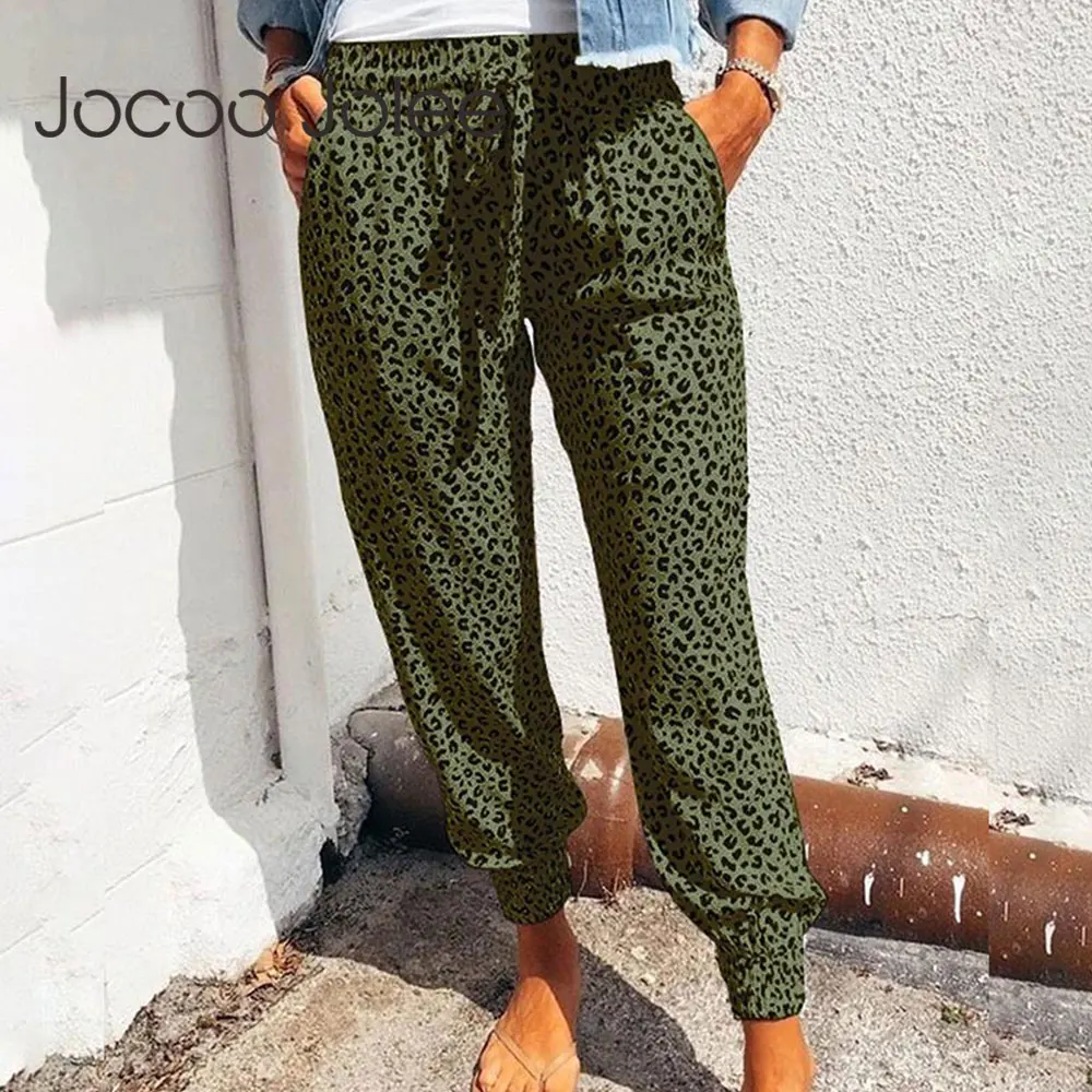 Jocoo Jolee Women Casual Elastic Waist Leopard Print Loose Pants Oversized Trousers Wide Leg Sweatpants Harajuku Jogger