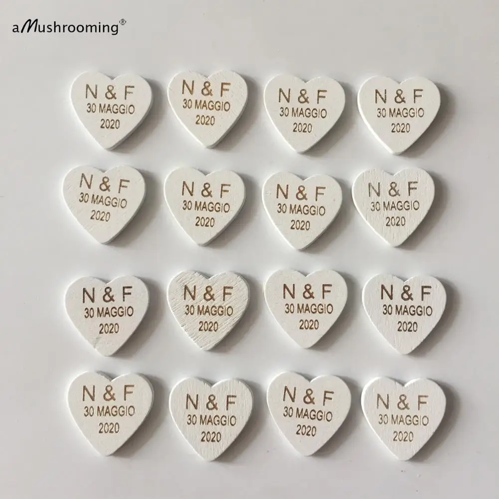 100x Белый деревянные Сердечки С Индивидуальные инициалы крошечный в форме сердца