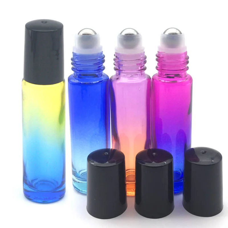 

20pcs 10ml Gradient Colorful Roll On Glass Bottle Empty Fragrance Perfume Essential Oil liquid 10cc Roller Bottle