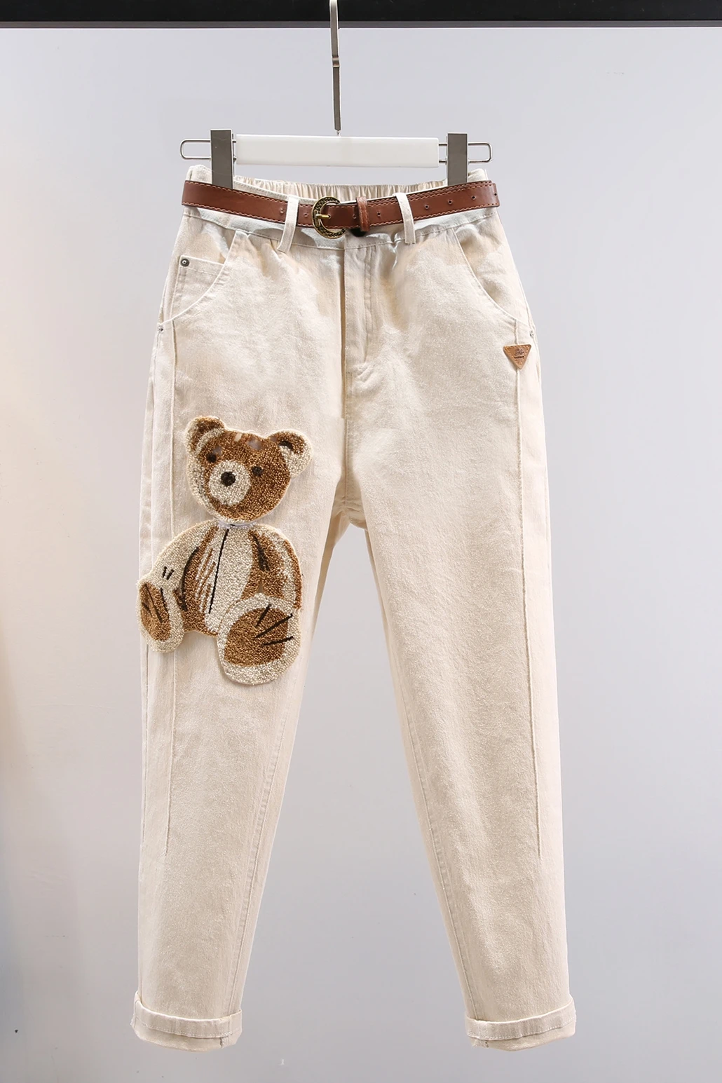 

White Bear Harem Pants Women's High Waist 2021 Spring Fashionable Casual Slimming Radish Denim Pants