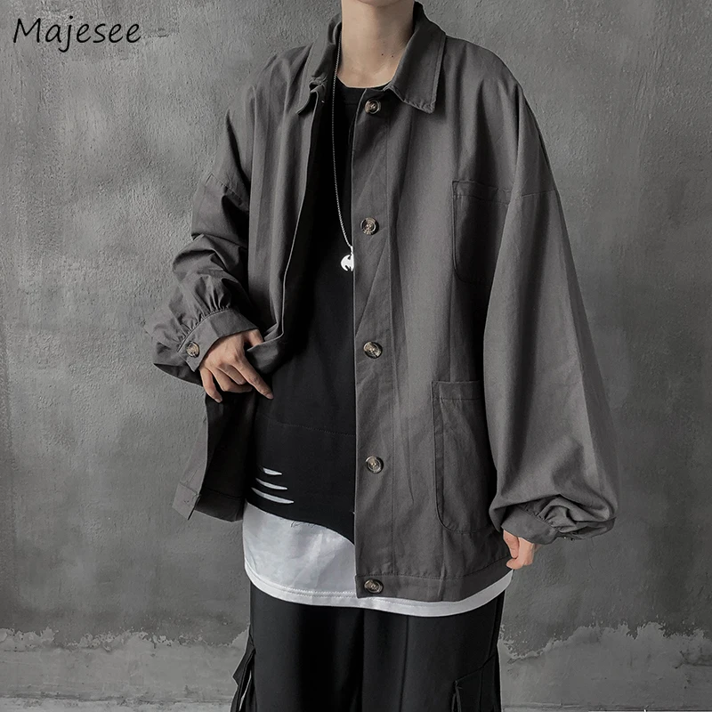 

Men Jackets Multi-pockets Loose Vintage Fashion Korean Style All-match Turn Down Collar Coats Retro Streetwear Outwear Handsome
