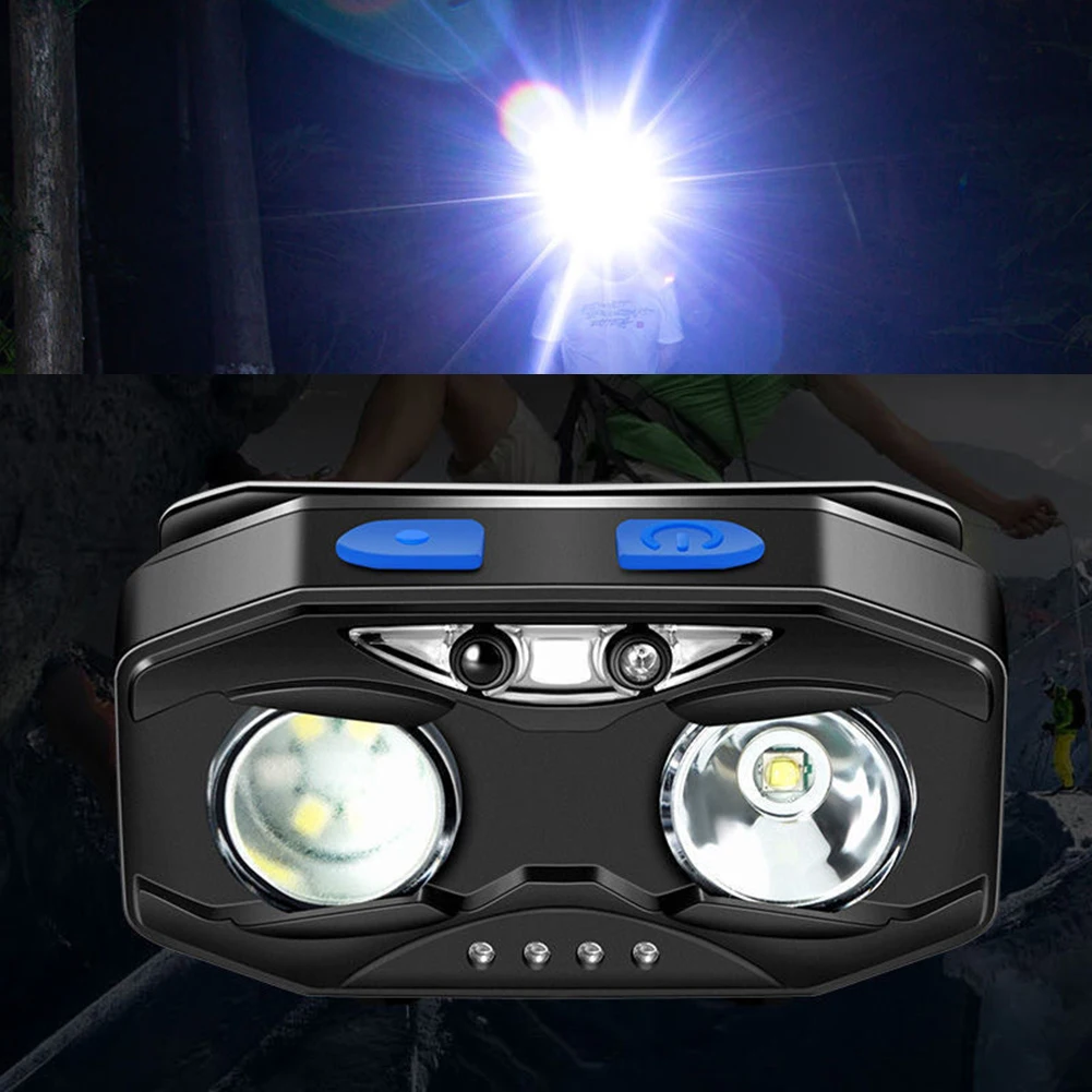 

LED Intelligent Sensor Headlight USB Rechargeable Headlamp Dual-Light Head-Wear Torch Flashlight for Outdoor Camping