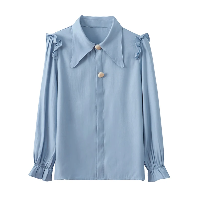 

Autumn 2021 Chiffon Women Shirts Button Turn-down Collar Women Shirts Blouses Korean Fashion Office Lady Button Up Shirt