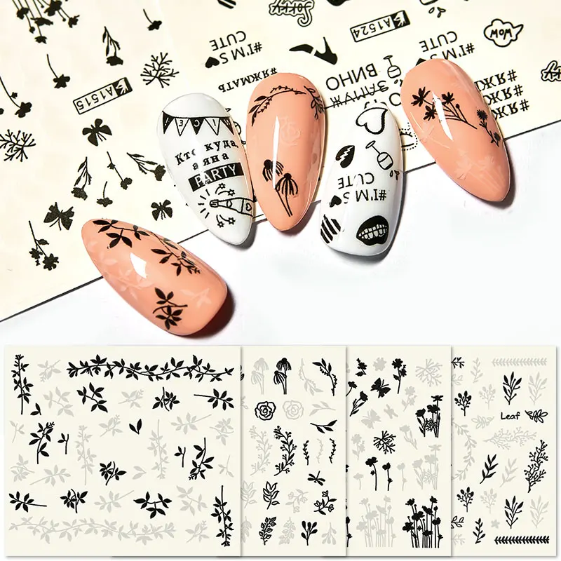Четыре Лили письмо наклейки для ногтей очаровательные цветы лист переводные