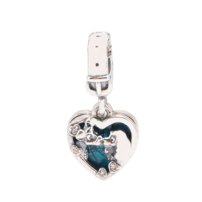 

S925 Sterling Silver Puppy Pendant Female Lady And Stray Dog Blue Love Heart Pendant Fit Original Charms Necklace