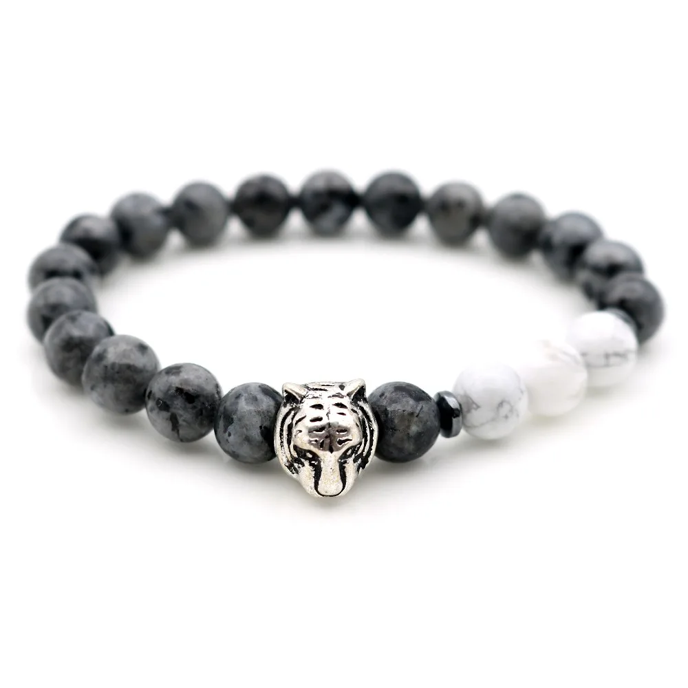 Череп бык голова смерти животных браслеты стрейч Howlite Луна камни 8 мм бисером Strand браслеты - Окраска металла: tiger