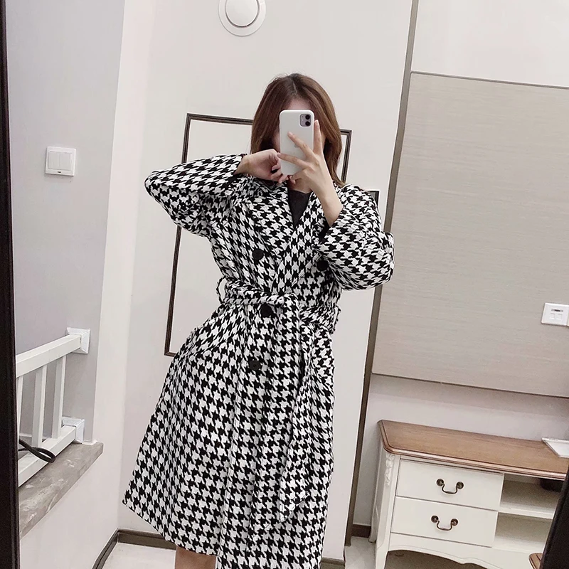 Зимнее пальто шерстяные с отложным воротником модные женские куртки из твида