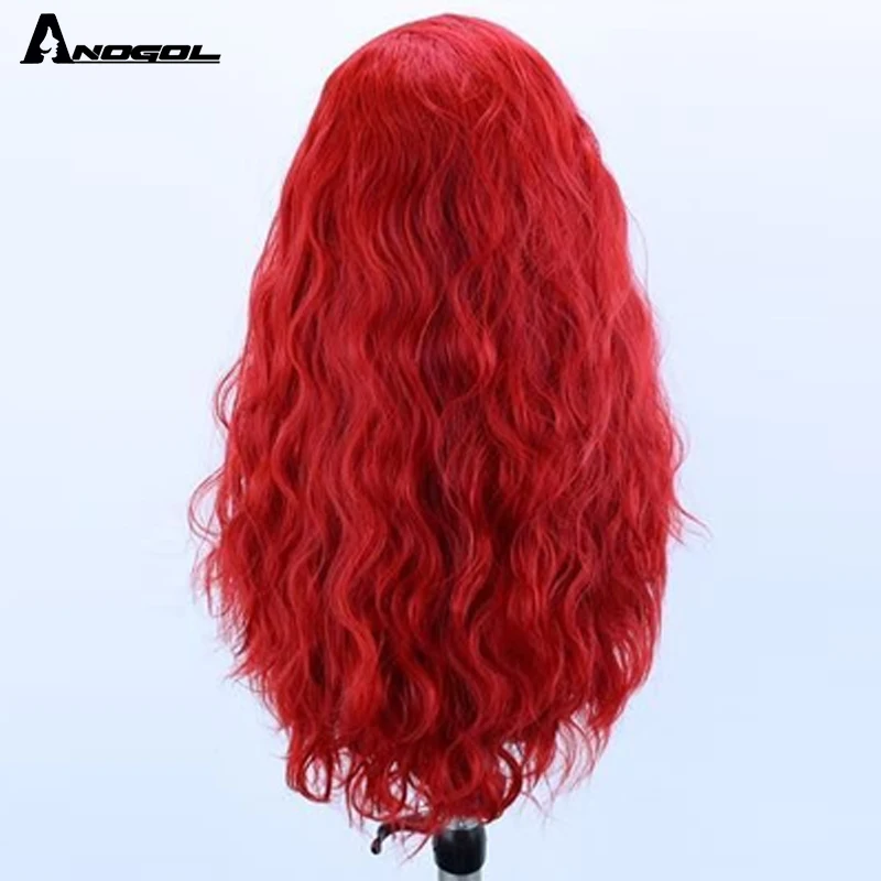 Anogol красный высокая температура волокна длинные воды волна розовый белый волос