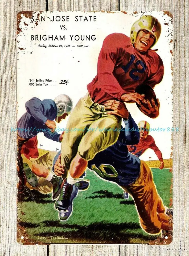 1946 college football game San Jose State vs Brigham Young tin sign plaque metal | Plaques &amp Signs