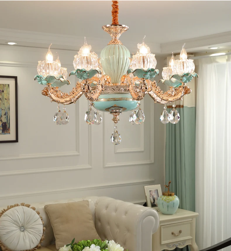 

Luxury Modern Chandeliers Candelabra Stained Glass Lamp Shade Flower Chandelier French Crystal Chandelier Light Fixture Bed Room