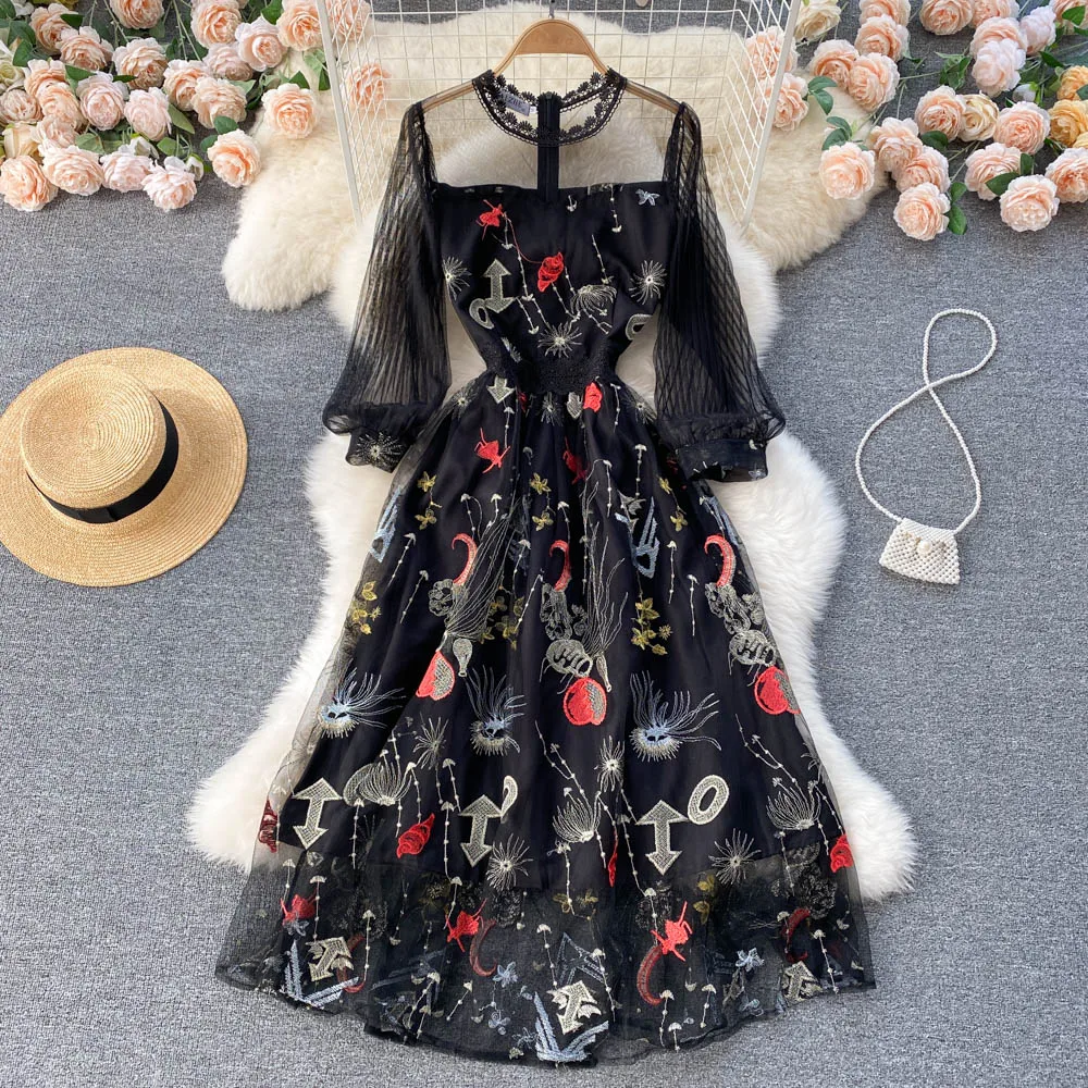 

Женское вечернее платье с блестками, элегантное Сетчатое праздничное платье с французской вышивкой, весна