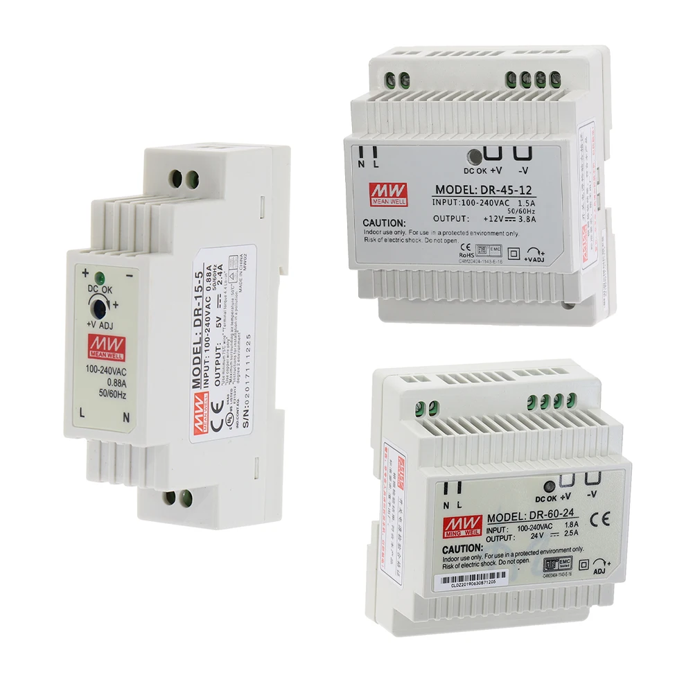 DR-15 DR-45 DR-60 15W 45W 60W одиночный выход 5V 12V 15V 24V Промышленный din-рейка импульсный источник питания DR-15/45/60-5/ 12/15/24