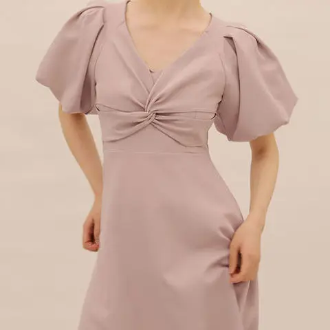 

2021 Summer French Style Vintage Bust Folds Dress Women Elegant Puff Sleeve Midi Dresses Female Party Vestido Mujer Clothing