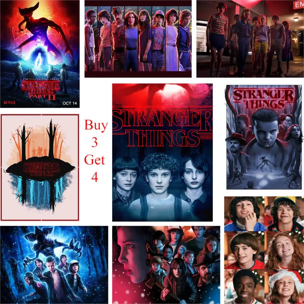 Постеры в стиле очень странные дела глянцевая бумага принты яркие цветные