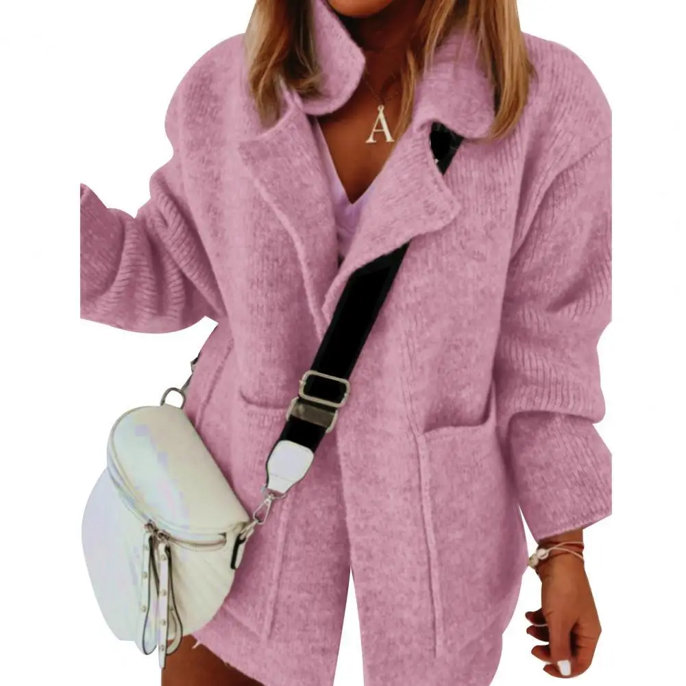 

80% HOT SALESï¼ï¼ï¼Women Chic Long Sleeve Pockets Lapel Knit Coat Cardigan Thick Streetwear Jacket