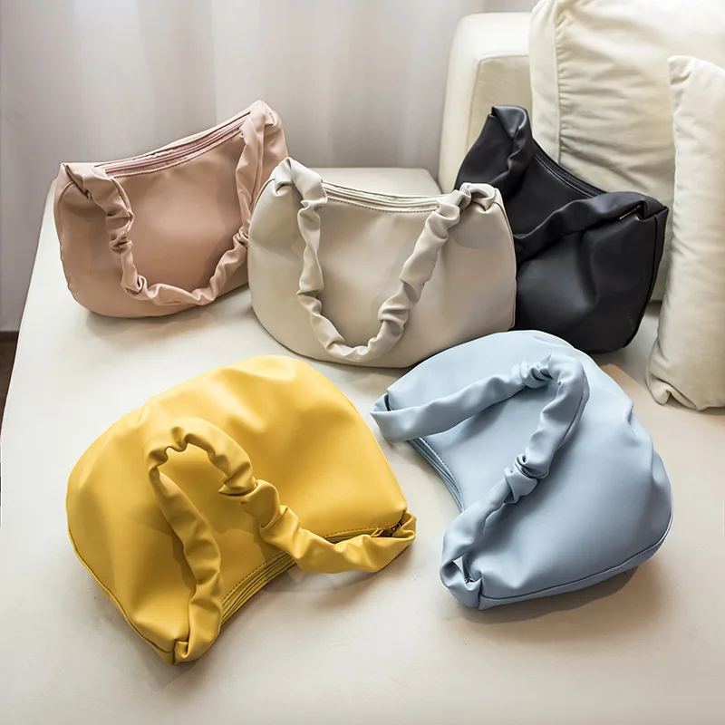 

2020 New clutch dumpling purse bag High-quality Leather women cloud Underarm shoulder bag pleated Baguette pouch totes handbag