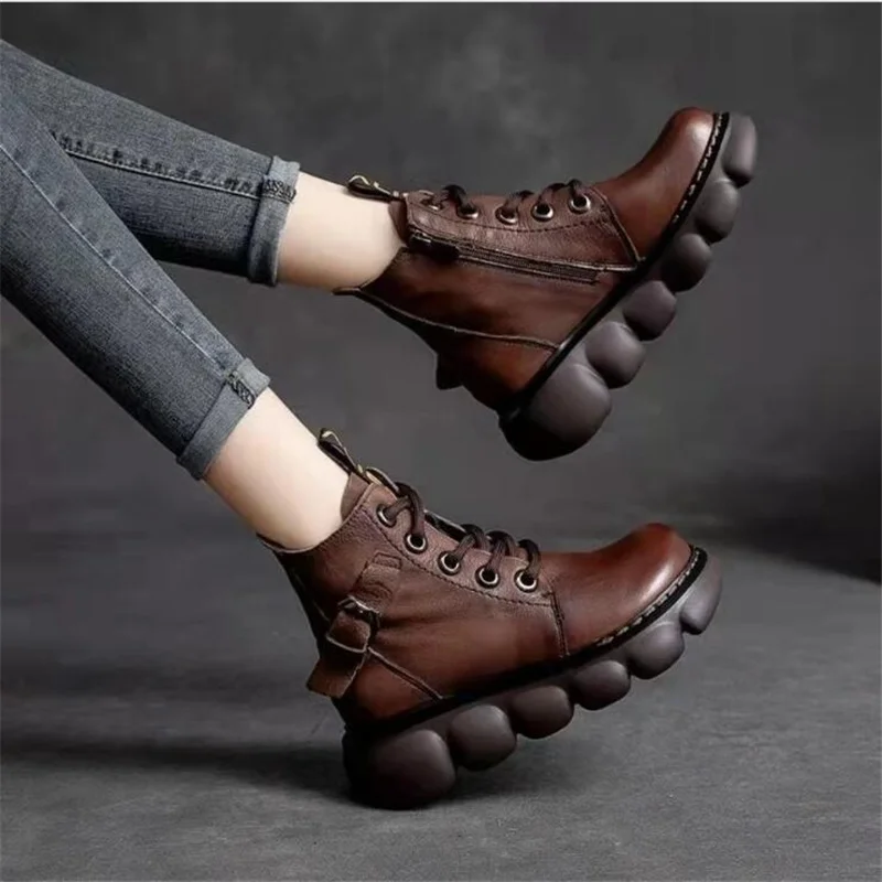 

winter Fashion British style retro Short boots Women's Casual Shoes Wedge Heel Martin Boots belt buckle Platform Keep warm boots
