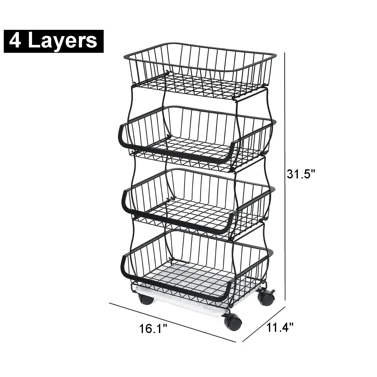 

4/5/6-Tier Kitchen Fruit Vegetable Rack On Wheels Deep Storage Stand Cart Trolley Bathroom Washroom Shelving Rack Black