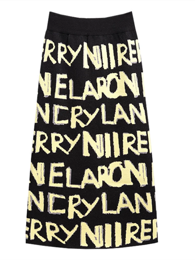 

Sweater Skirt Women Letter Print Knitted Korean Skirt Hgih Waist Long Winter Wrap Skirt Designer 2020 Fashion GD591