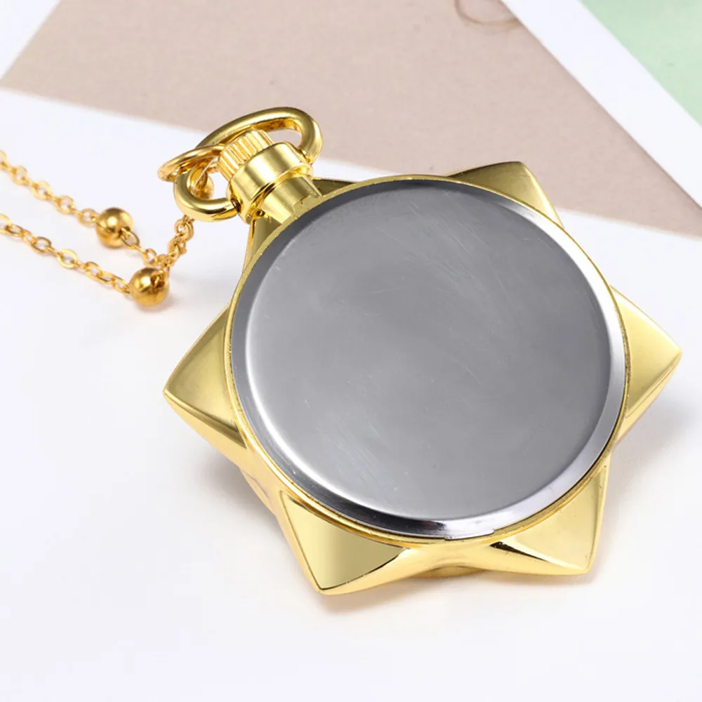 Пятиконечная звезда унисекс модная бронзовая цепочка карманные часы кварцевое