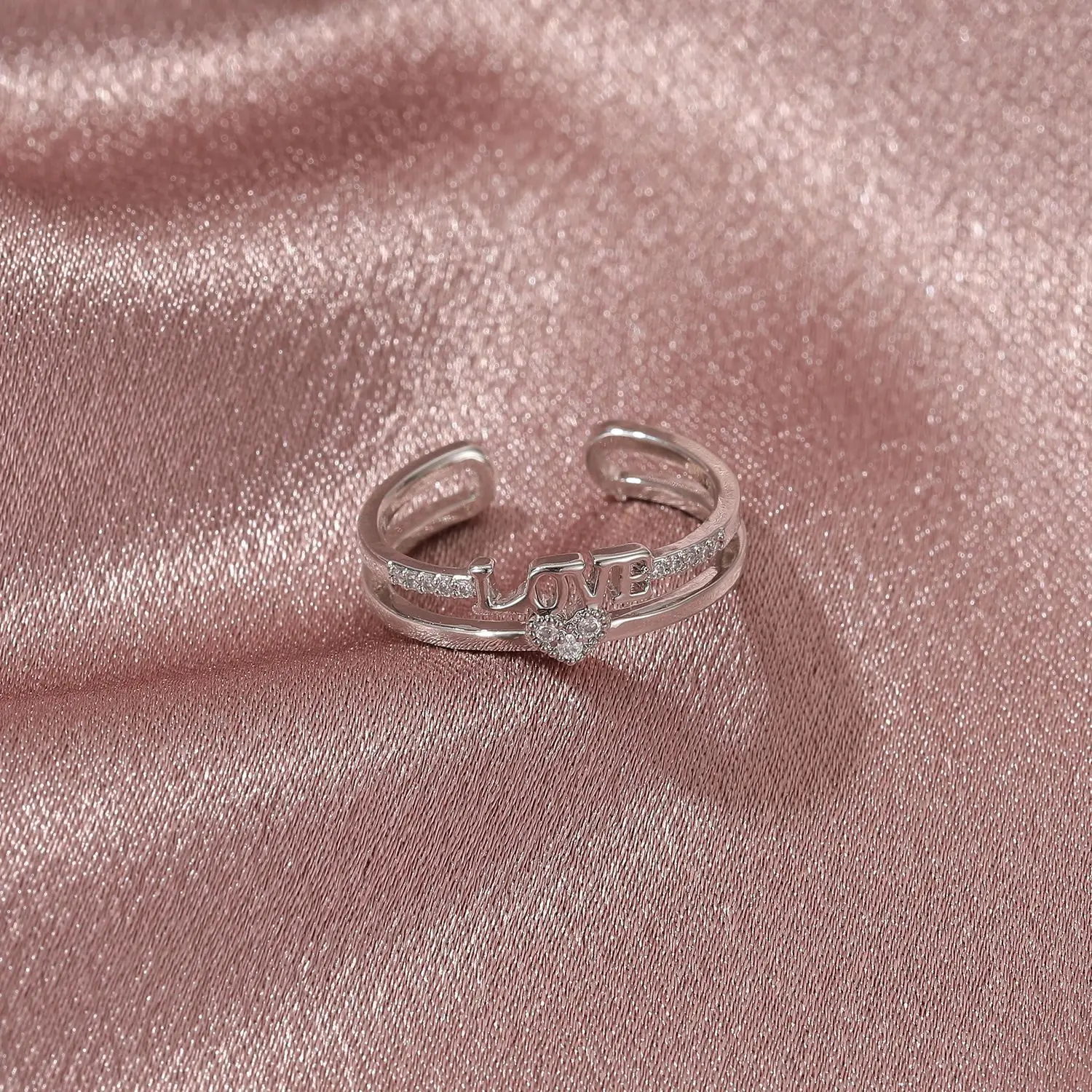 

Zircon Heart Letter Rings For Women Rose Gold Adjustable Letter LOVE Ring Sweet Wedding Jewelry Accessories BFF Bague