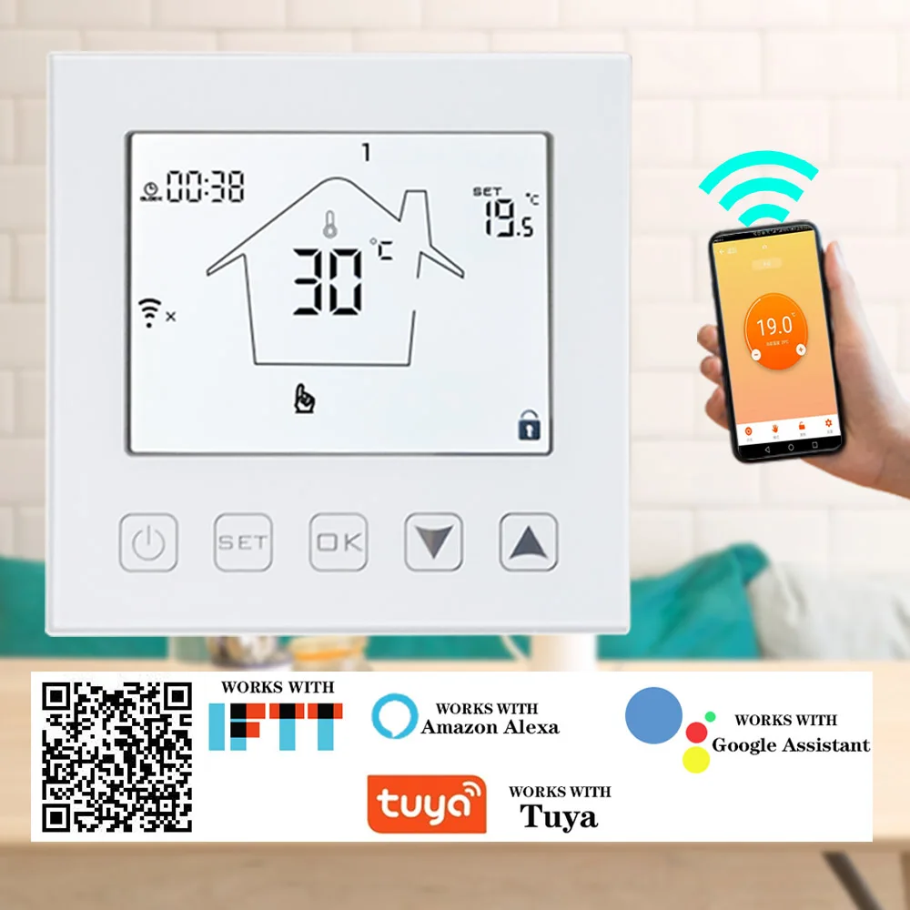 Умный Wi-Fi термостат 16A контроллер температуры Электрический теплый пол обогревающий термостат работает с Echo Google Home Tuya