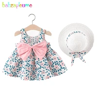 summer baby girls beach princess dress cute bow flowers sleeveless cotton toddler dressessunhat newborn clothing set bc2020