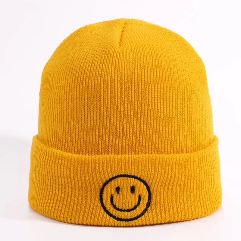 Шапка с вышивкой Happy Smile Face для мужчин и женщин повседневные акриловые облегающие