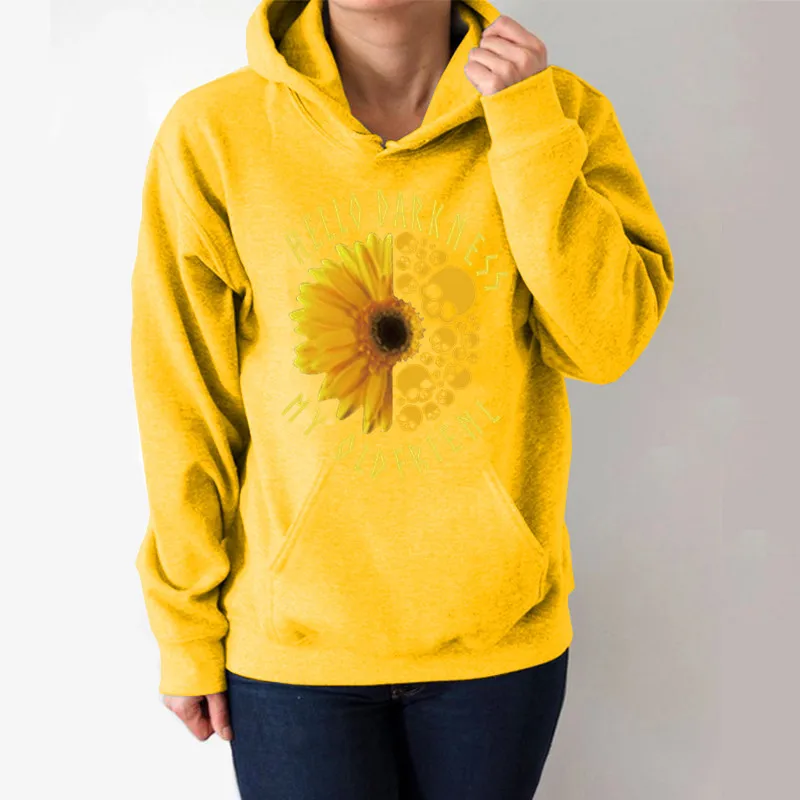 

Golden Skull Sunflower Printed Hoodies Women Fleece Long Sleeve Loose Sweatshirt with Hat Girls Women Hoodie PulloversWinter