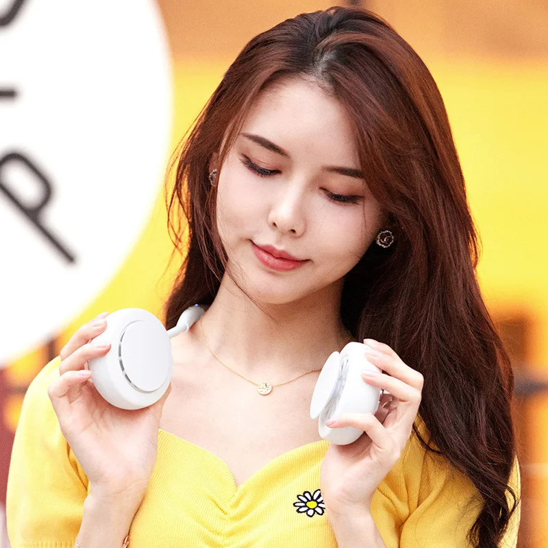 

Summer portable fan cold fan hands free neck fan hanging rechargeable mini sports fan 3-speed adjustable neck dual fan Home
