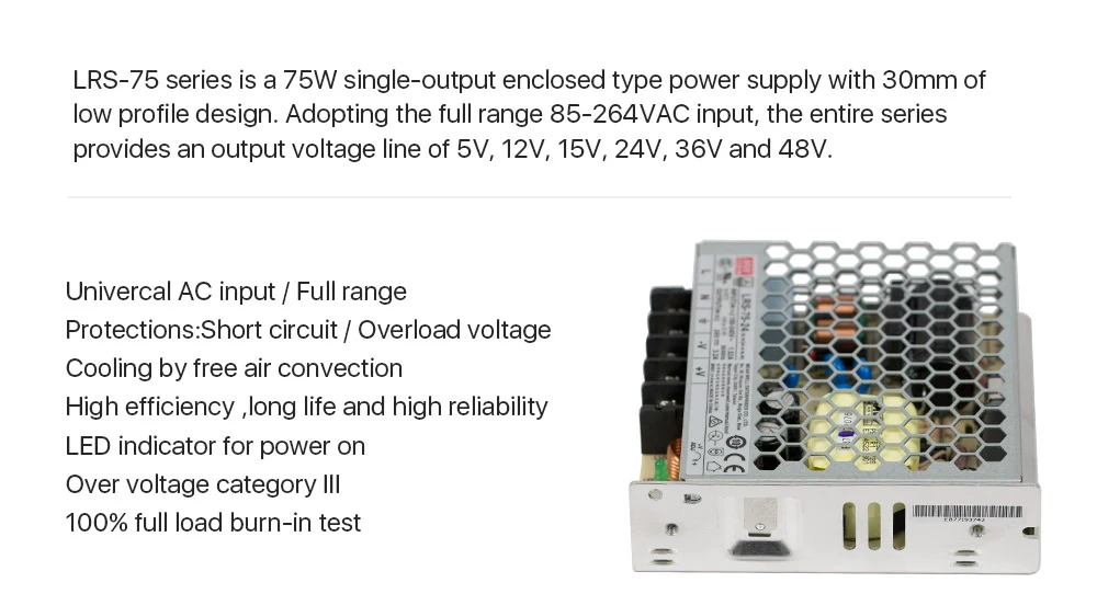 Meanwell LRS-75 импульсный источник питания переключатель питания 5 в 12 В 15 в 24 в 36 в 48 в 75 Вт MW тайваньский бренд для лазерного Contro