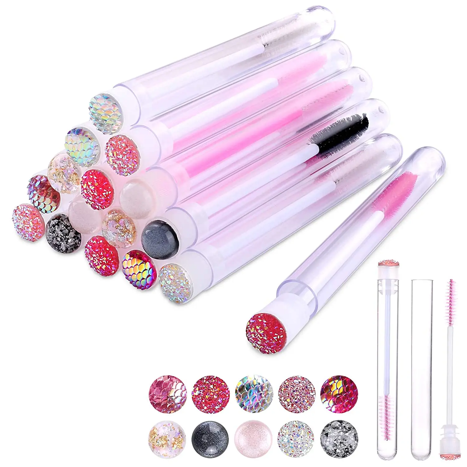 

50Pcs Disposable Eyelash Brush Makeup Tool Mascara Stick with Tube Empty Mascara Tube Reel Brush Eyelash Brush
