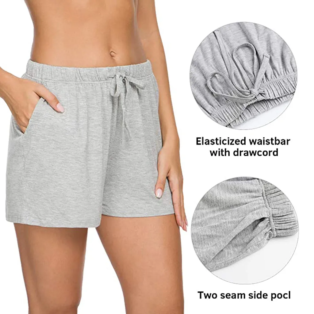 Летние женские шорты для сна хлопковые спортивные штаны отдыха однотонные Шорты