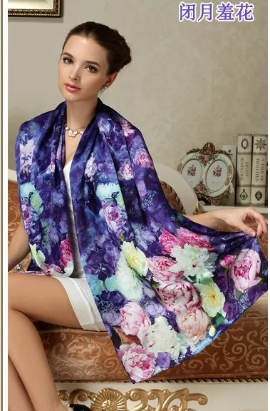 100% шелковый шарф длинный женский шаль из высококачественного шелка