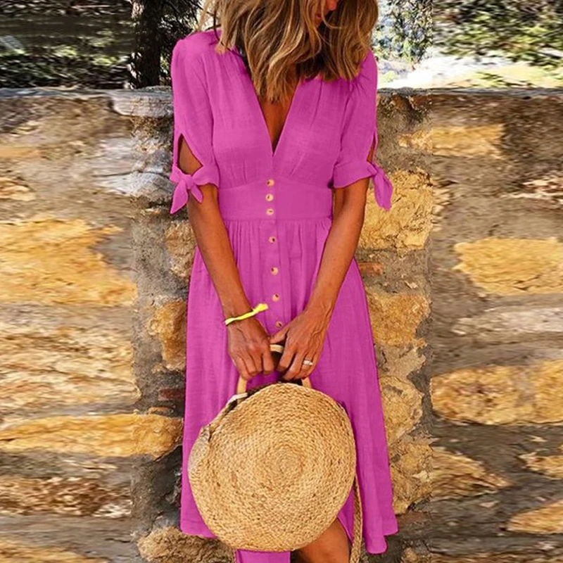 Платье рубашка женское на пуговицах повседневный приталенный сарафан средней