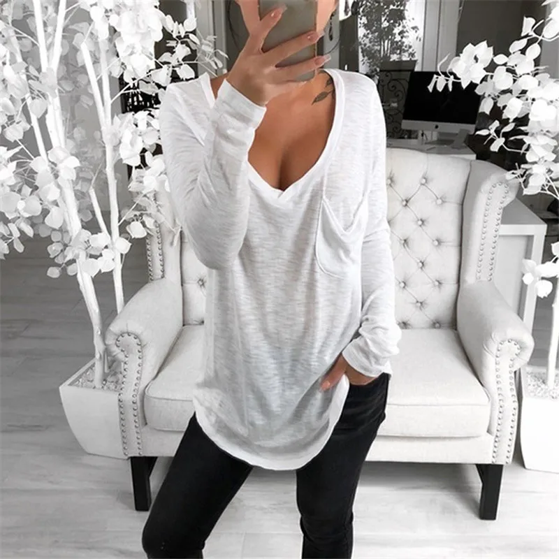 

New Long Sleeve Black T-Shirt 2020 Summer Loose Casual Tee Cotton Top Ladies V-Neck 3XL Plus Size T-Shirt Sport Running Top