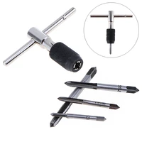 5pcsset alloy steel t handle tap wrench metric drift holder set with 4pcs m3 m6 screw taps for processing parts