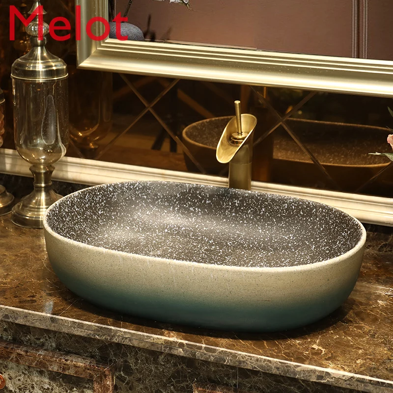 

Upper Basin Wash Basin Balcony Bathroom Household Wash Basin Retro Ceramic Art Basin Wash Basin