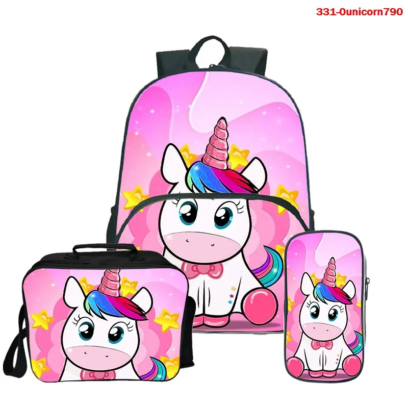 

Cute Unicorn 3d Print Girls Student Schoolbag 3Pcs/Set School Bags for Kids Large 3D Printing Unicorn Backpack Lunch Bag Pen Bag